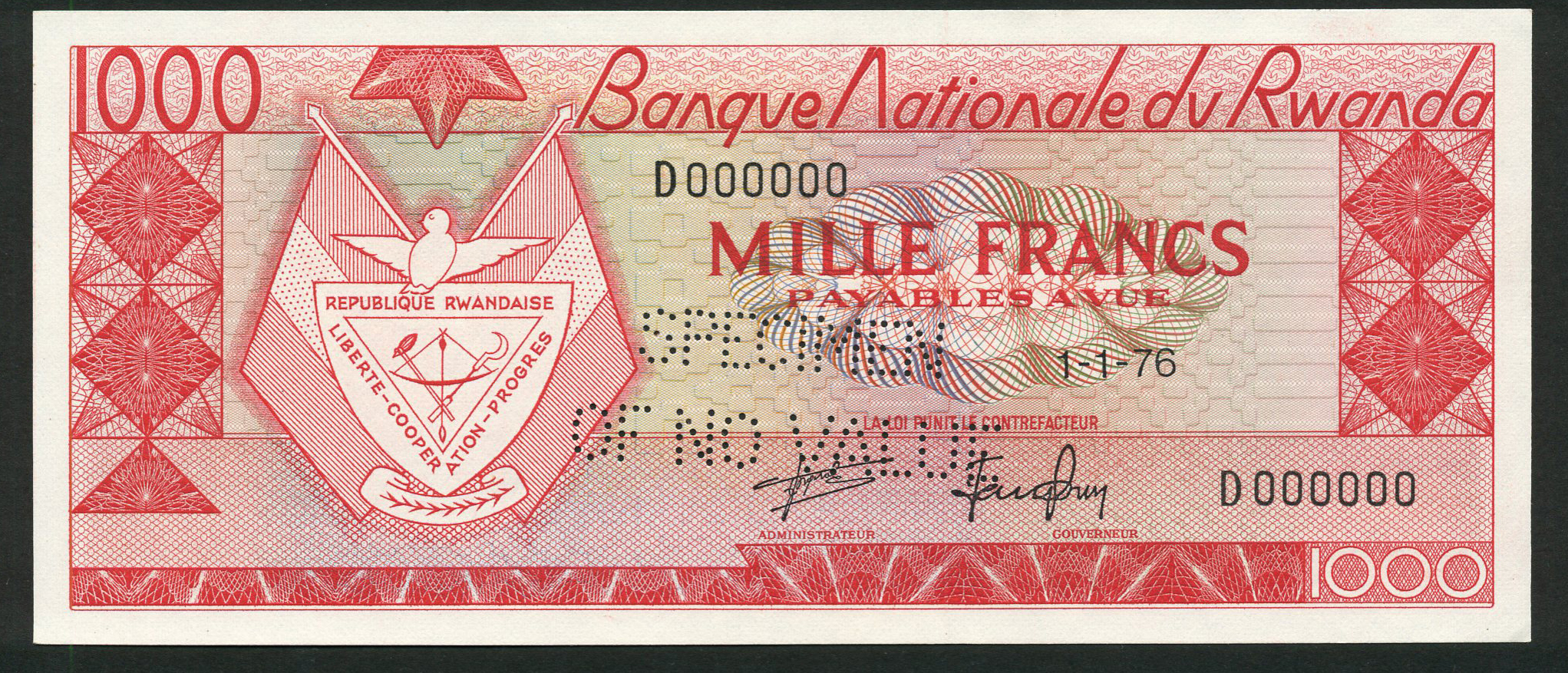  Horizontal SPECIMEN / OF NO VALUE perf; all-zero s/n 