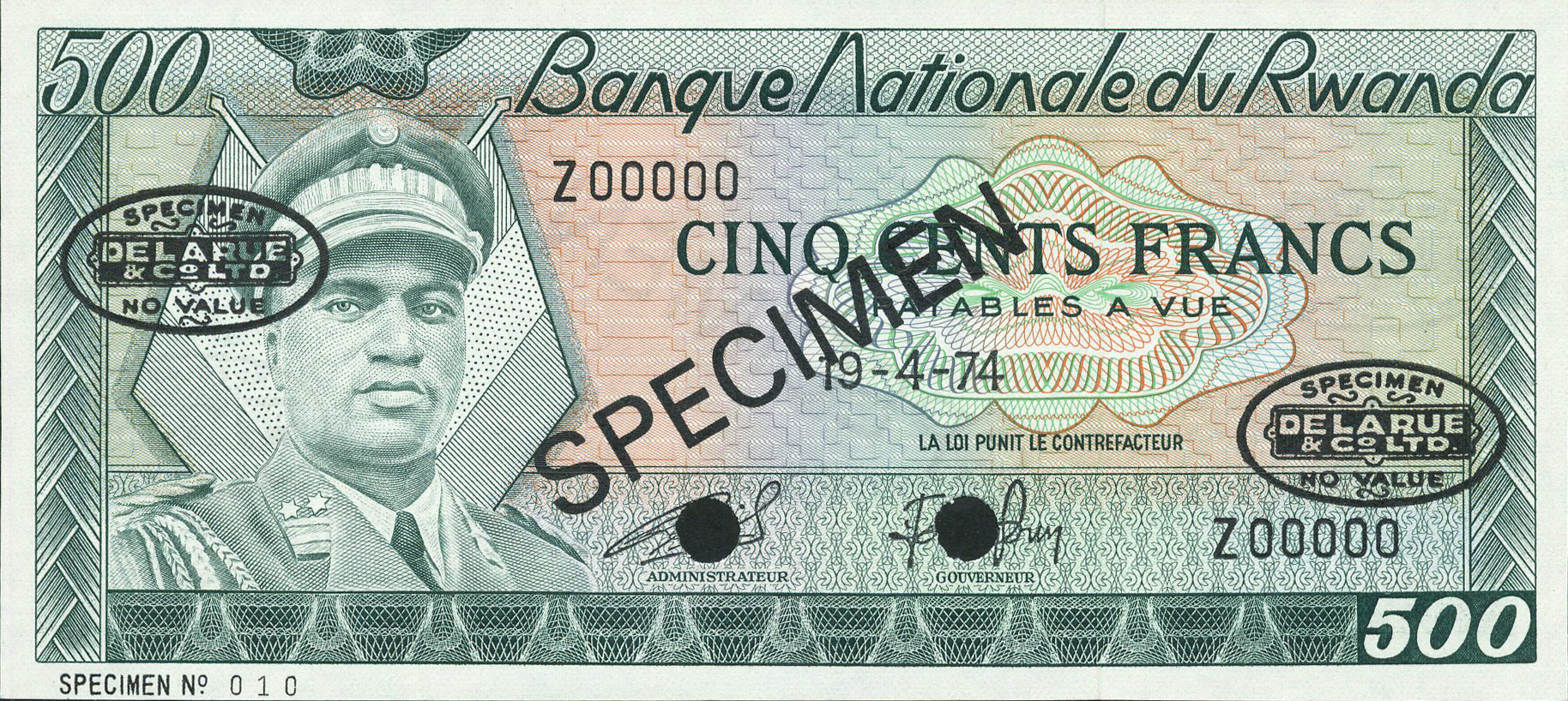  Diagonal black SPECIMEN and DLR oval ovpts; horizontal black SPECIMEN NO # ovpt lower left; all-zero s/n 