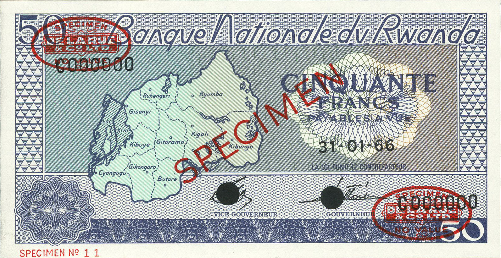  Diagonal red SPECIMEN and DLR oval ovpts; horizontal red SPECIMEN NO # ovpt lower left 