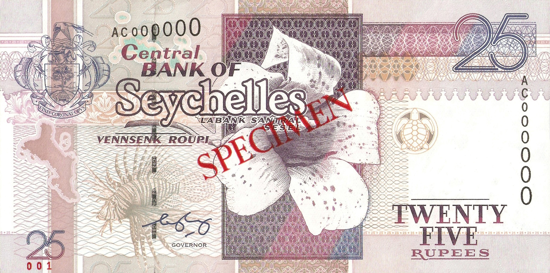  Diagonal red SPECIMEN ovpt; horizontal red # ovpt lower left front; all-zero s/n 