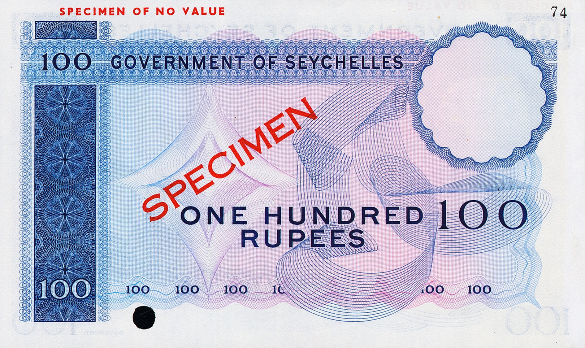  Blue; diagonal red SPECIMEN ovpt front/back; horizontal red SPECIMEN OF NO VALUE ovpt upper left front/back; no date; no sig; no s/n 