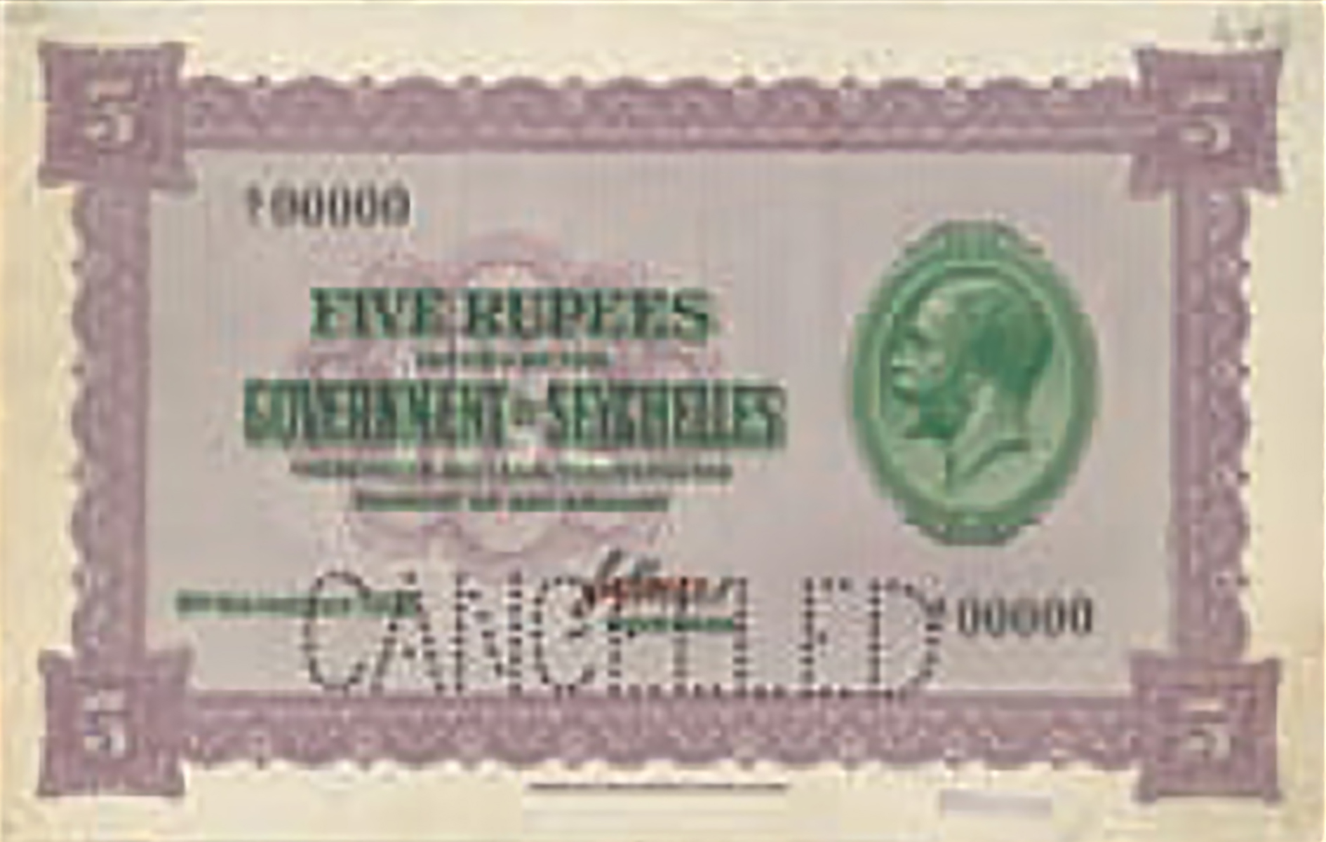  Horizontal purple SPECIMEN ovpt; horizontal CANCELLED perf; all-zero s/n 