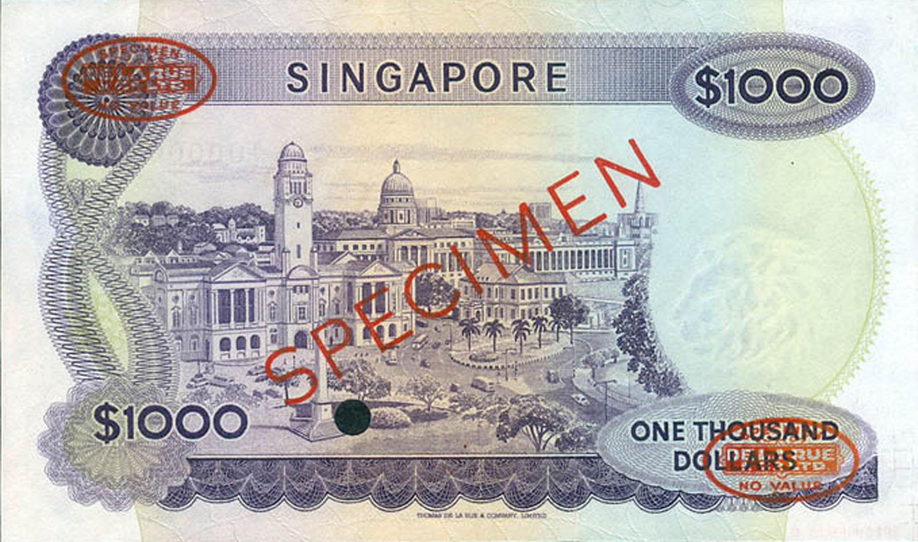  Diagonal red SPECIMEN and DLR oval ovpts front/back; horizontal red SPECIMEN NO # ovpt lower left front; all-zero s/n 