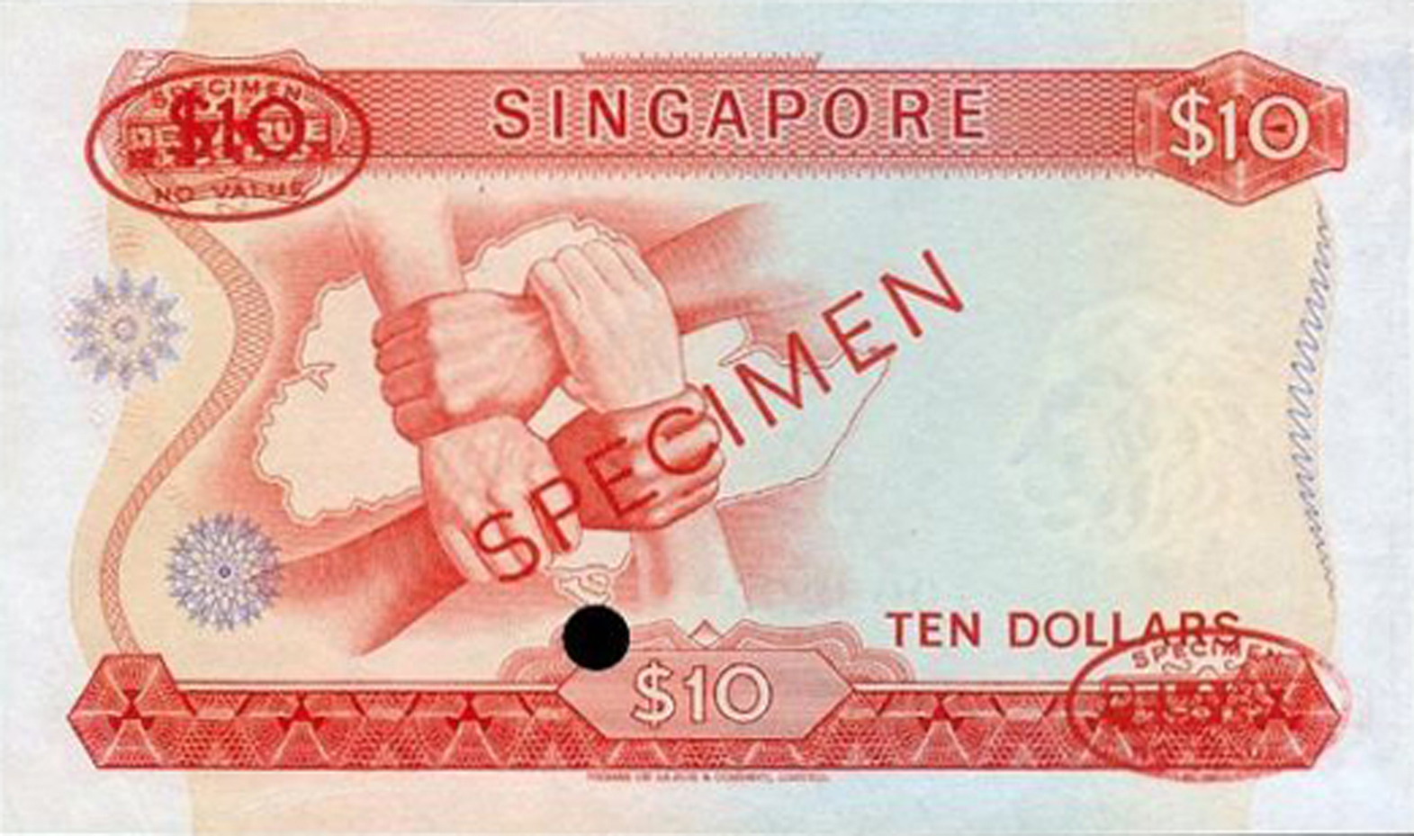  Diagonal red SPECIMEN and DLR oval ovpts front/back; horizontal red SPECIMEN NO # ovpt lower left front; all-zero s/n 