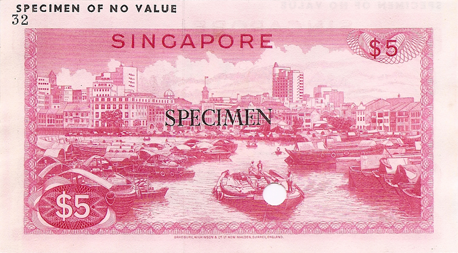  Red; no sig ; horizontal black SPECIMEN OF NO VALUE ovpt upper left front/back; no s/n 