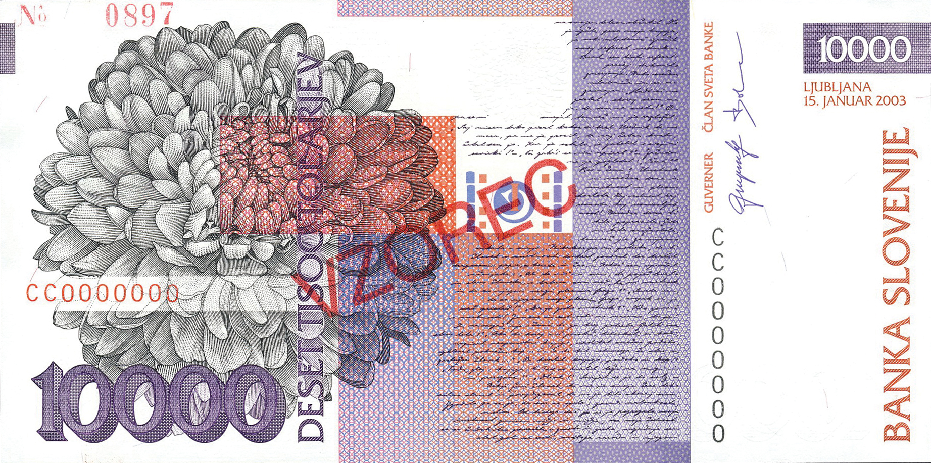  Diagonal red SPECIMEN ovpt front; diagonal red VZOREC ovpt back; horizontal red No # ovpt upper left back 