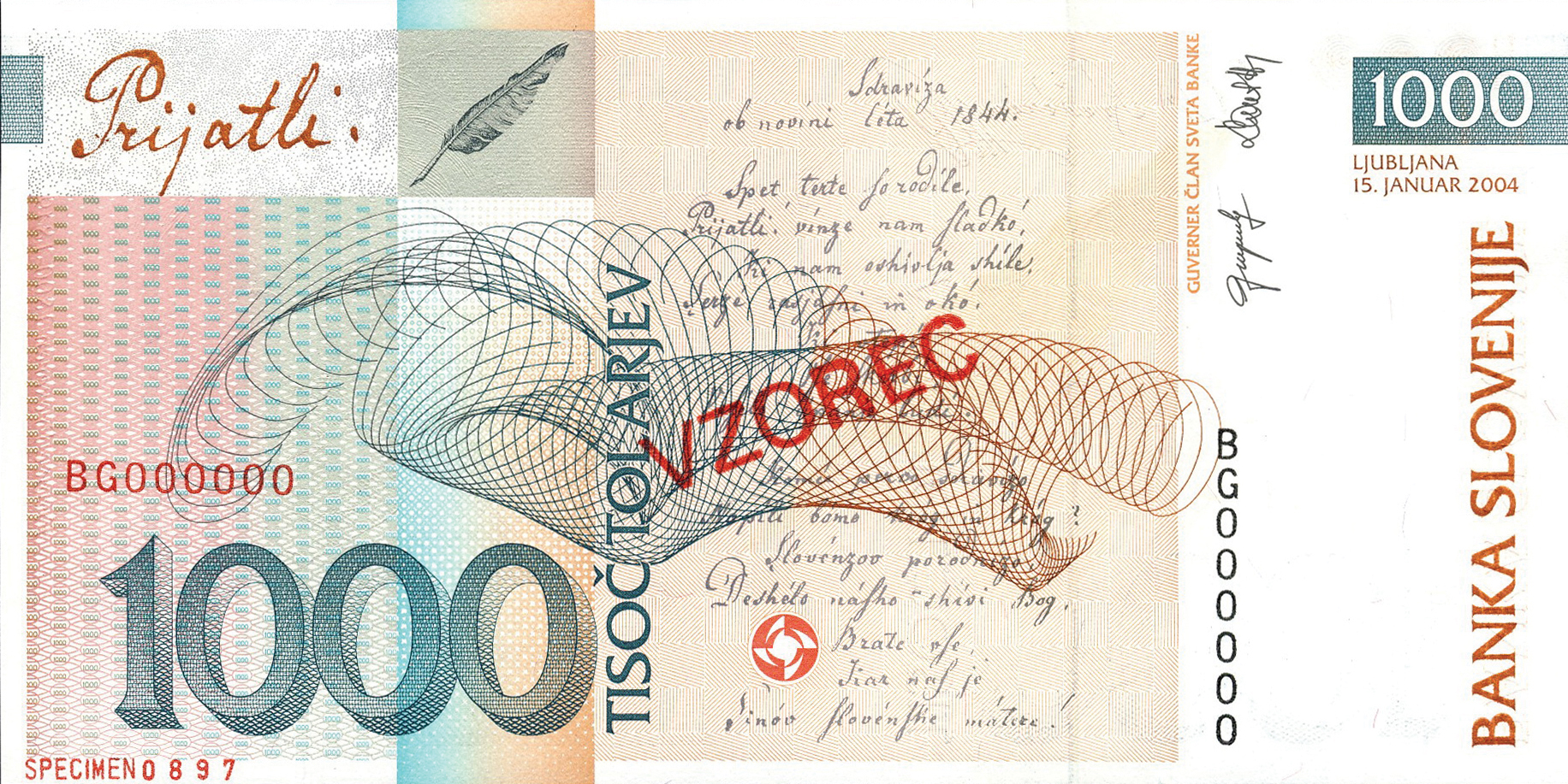  Diagonal red SPECIMEN ovpt front; diagonal red VZOREC ovpt back; horizontal red SPECIMEN # ovpt lower left back 