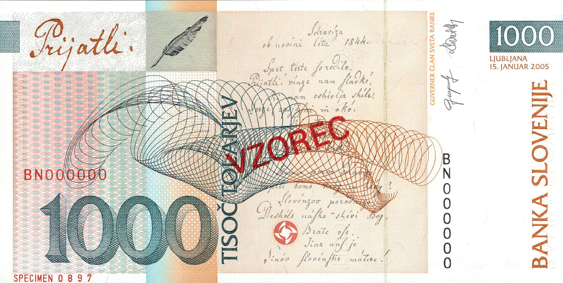  Diagonal red SPECIMEN ovpt front; diagonal red VZOREC ovpt back; horizontal red SPECIMEN # ovpt lower left back 