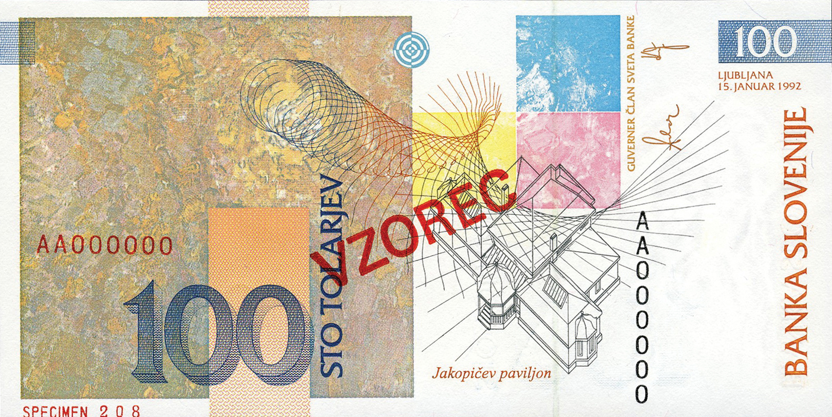  Diagonal red SPECIMEN ovpt front; diagonal red VZOREC ovpt back; horizontal red SPECIMEN # ovpt lower left back 