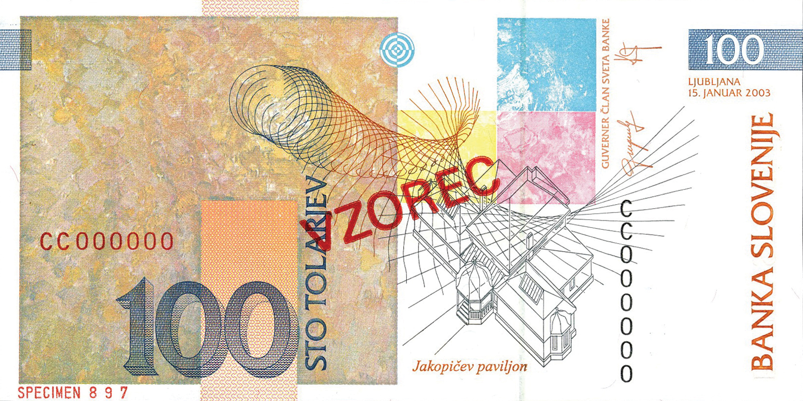  Diagonal red SPECIMEN ovpt front; diagonal red VZOREC ovpt back; horizontal red SPECIMEN # ovpt lower left back 