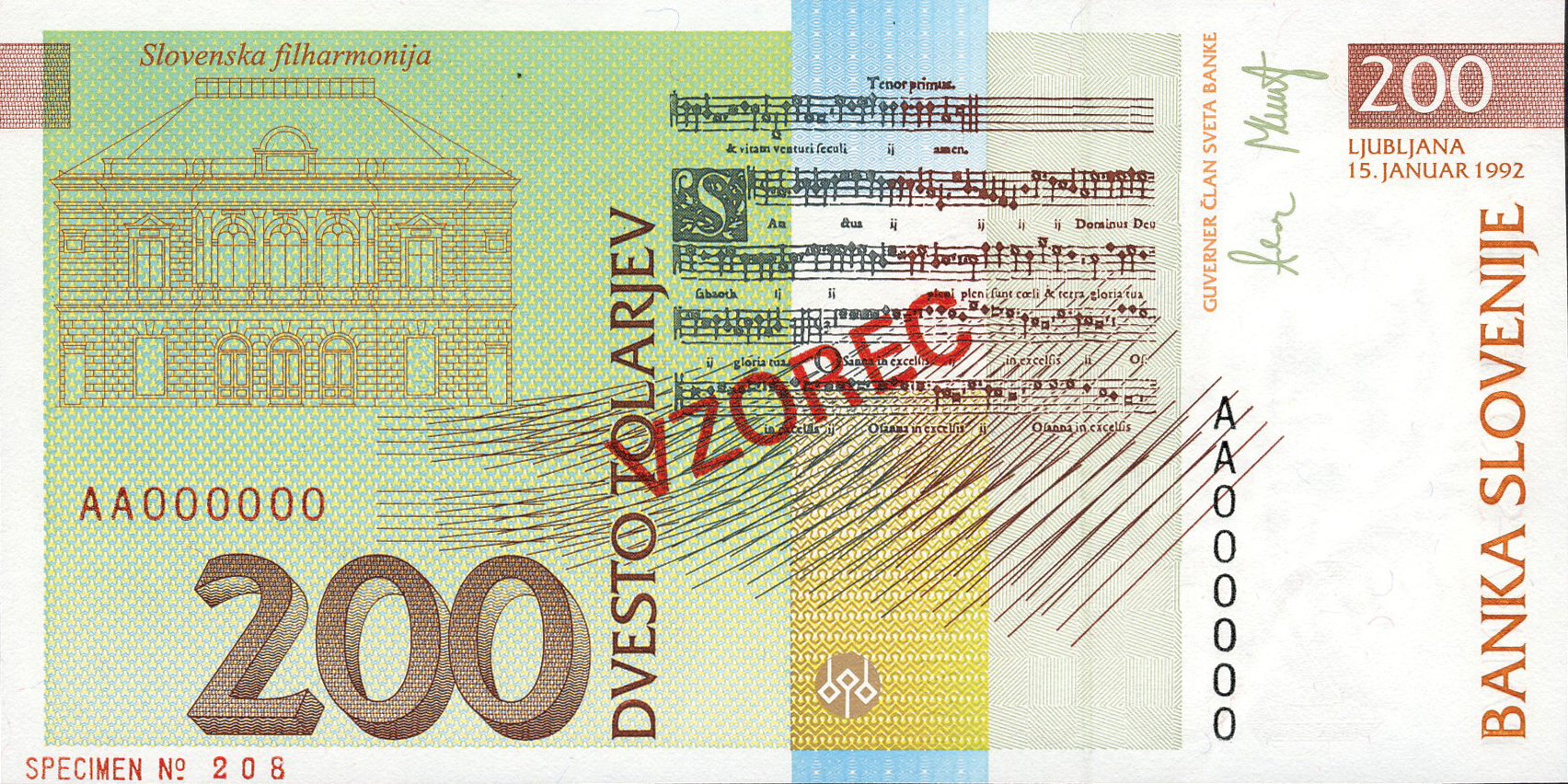  Diagonal red SPECIMEN ovpt front; diagonal red VZOREC ovpt back; horizontal red SPECIMEN NO # ovpt lower left back 