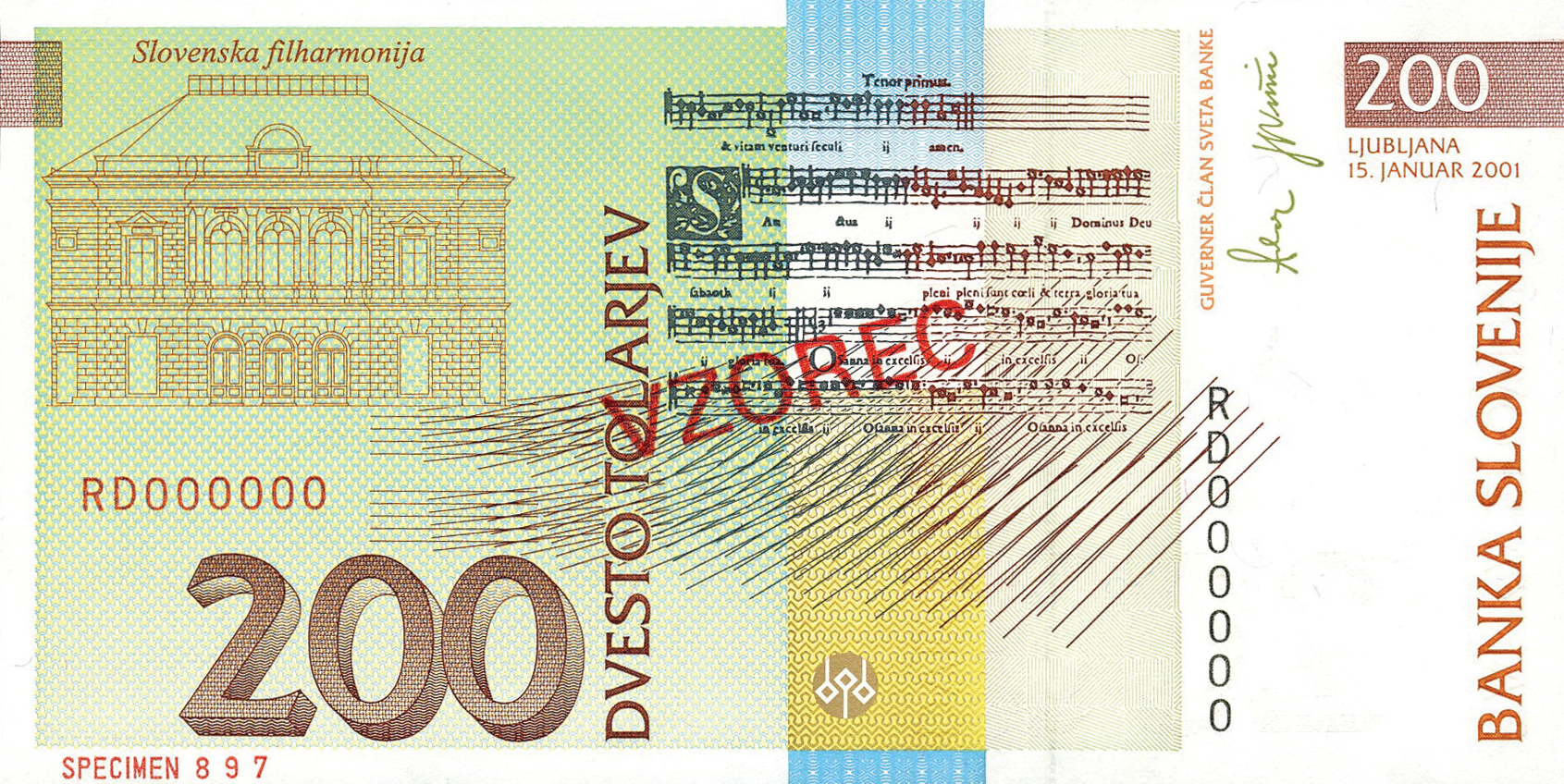  Diagonal red SPECIMEN ovpt front; diagonal red VZOREC ovpt back; horizontal red SPECIMEN # ovpt lower left back 