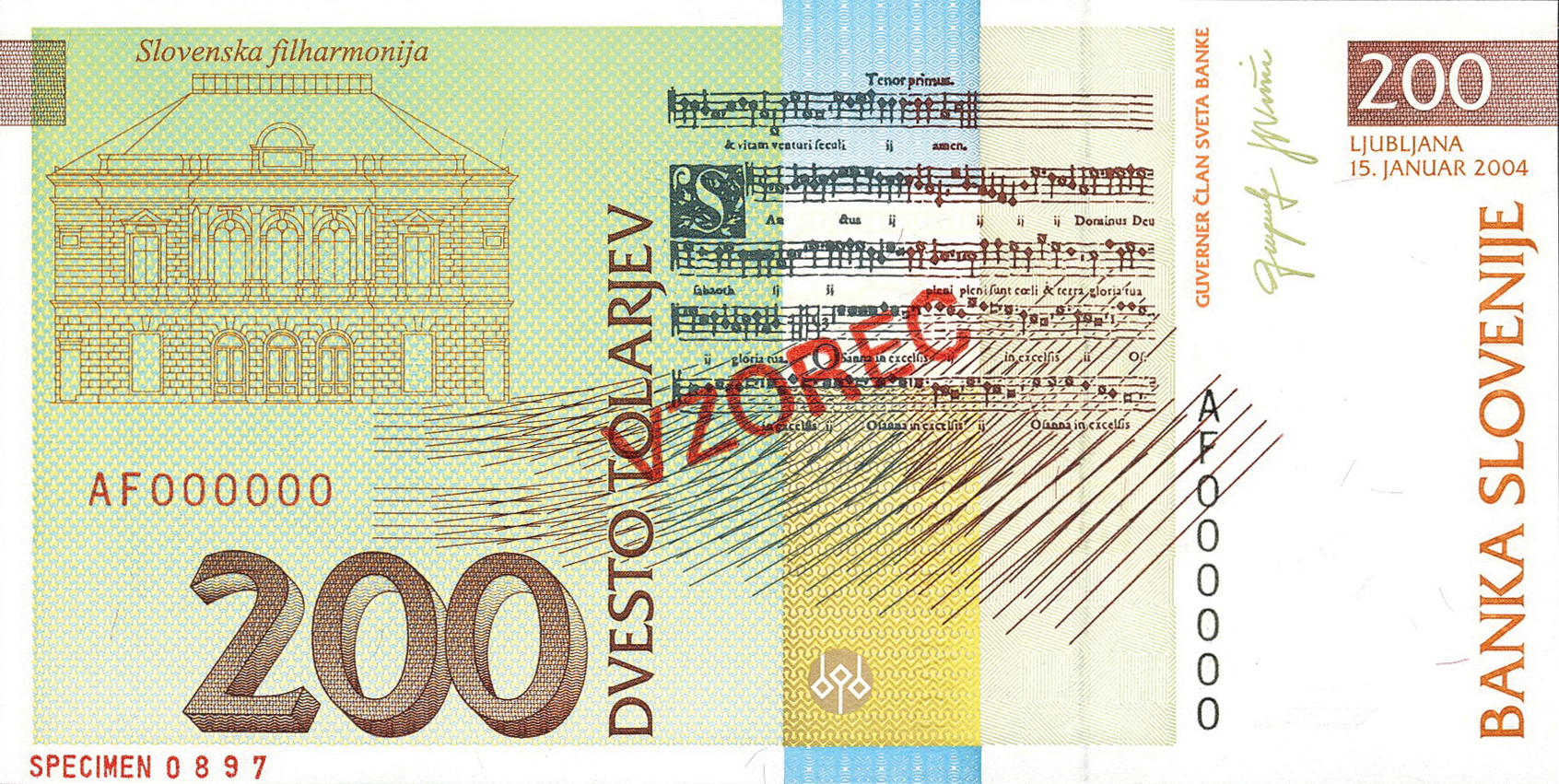  Diagonal red SPECIMEN ovpt front; diagonal red VZOREC ovpt back; horizontal red SPECIMEN # ovpt lower left back 