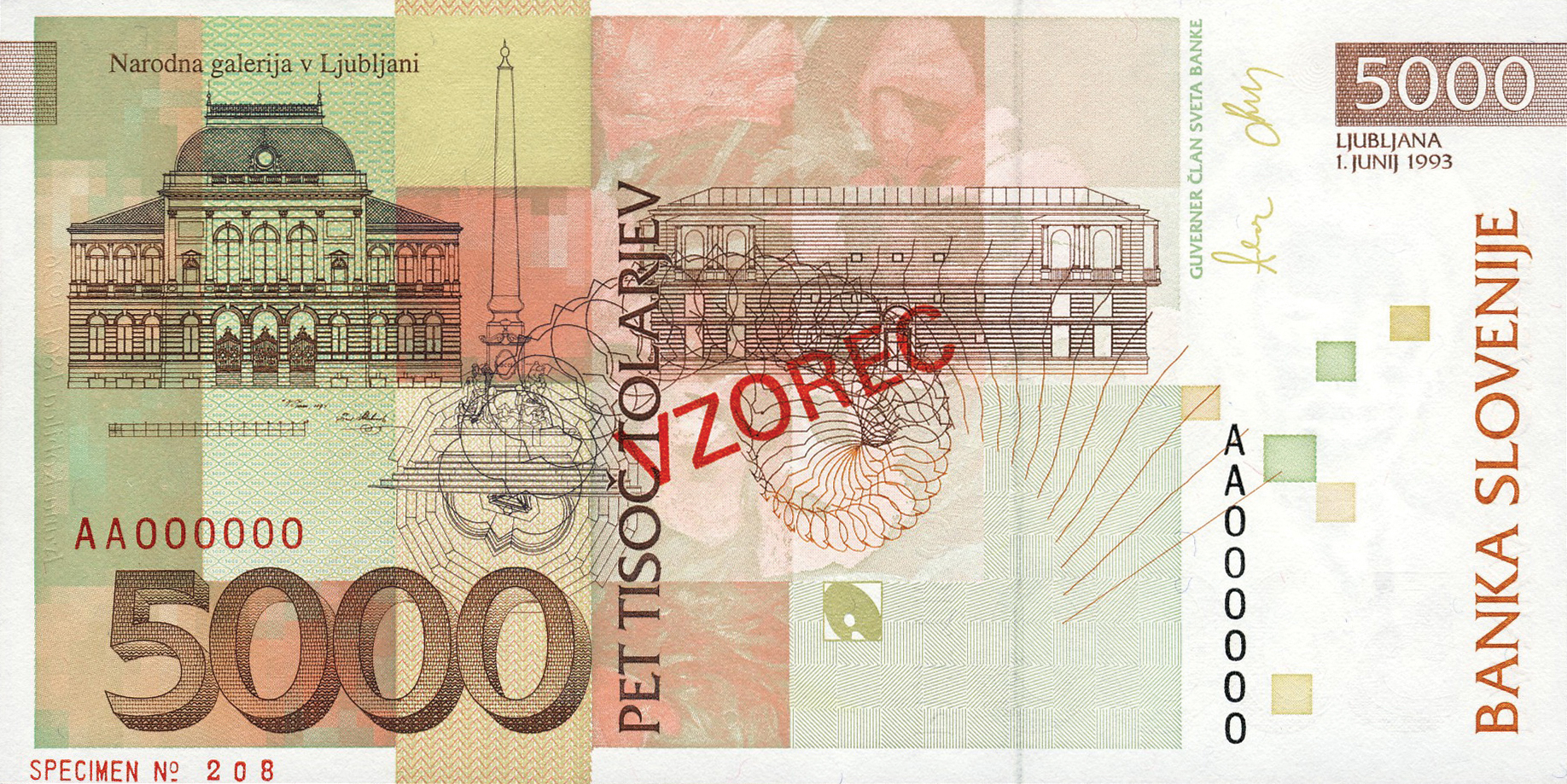  Diagonal red SPECIMEN ovpt front; diagonal red VZOREC ovpt back; horizontal red SPECIMEN NO # ovpt lower left back 