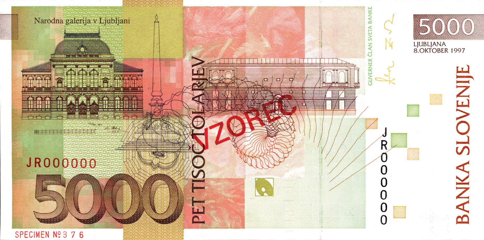  Diagonal red SPECIMEN ovpt front; diagonal red VZOREC ovpt back; horizontal red SPECIMEN NO # ovpt lower left back 