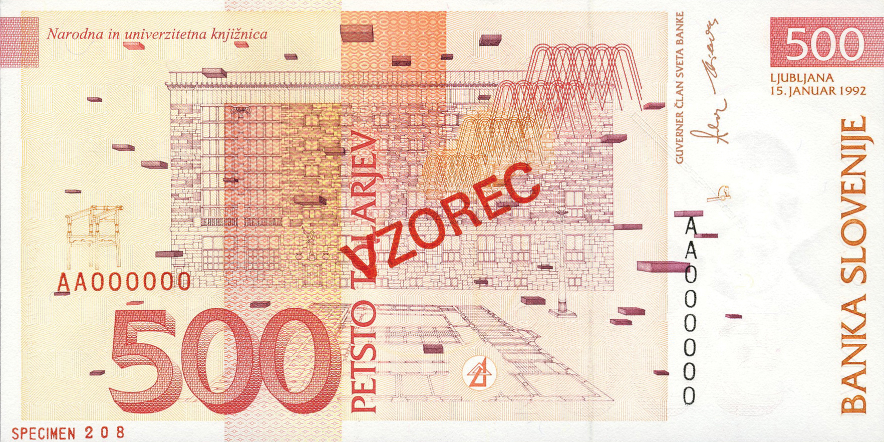  Diagonal red SPECIMEN ovpt front; diagonal red VZOREC ovpt back; horizontal red SPECIMEN # ovpt lower left back 