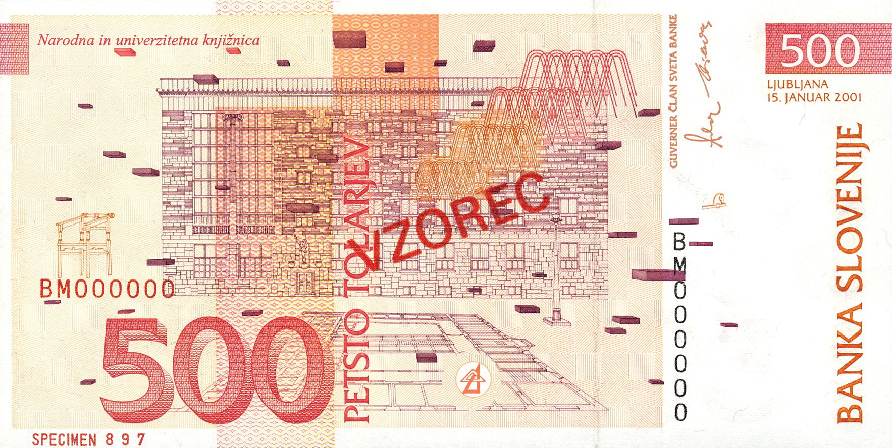  Diagonal red SPECIMEN ovpt front; diagonal red VZOREC ovpt back; horizontal red SPECIMEN # ovpt lower left back 