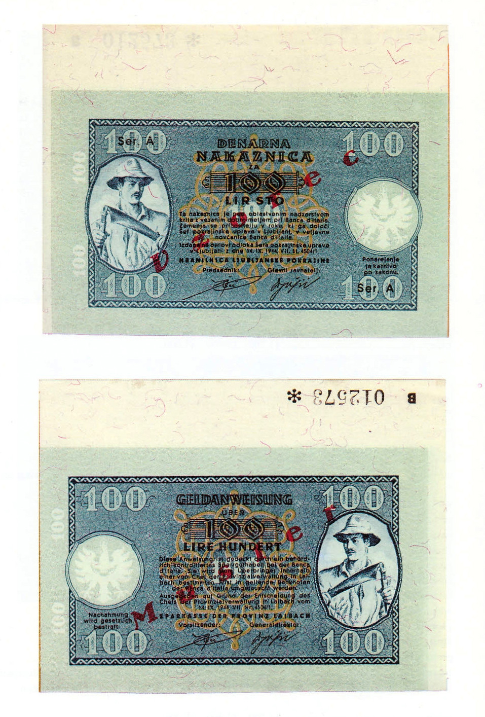  Diagonal red Vzorec ovpt front; diagonal red Muster ovpt back; no s/n 