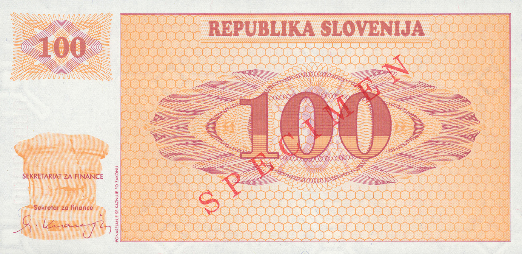  Diagonal red SPECIMEN ovpt front/back; horizontal black * # ovpt lower center front 