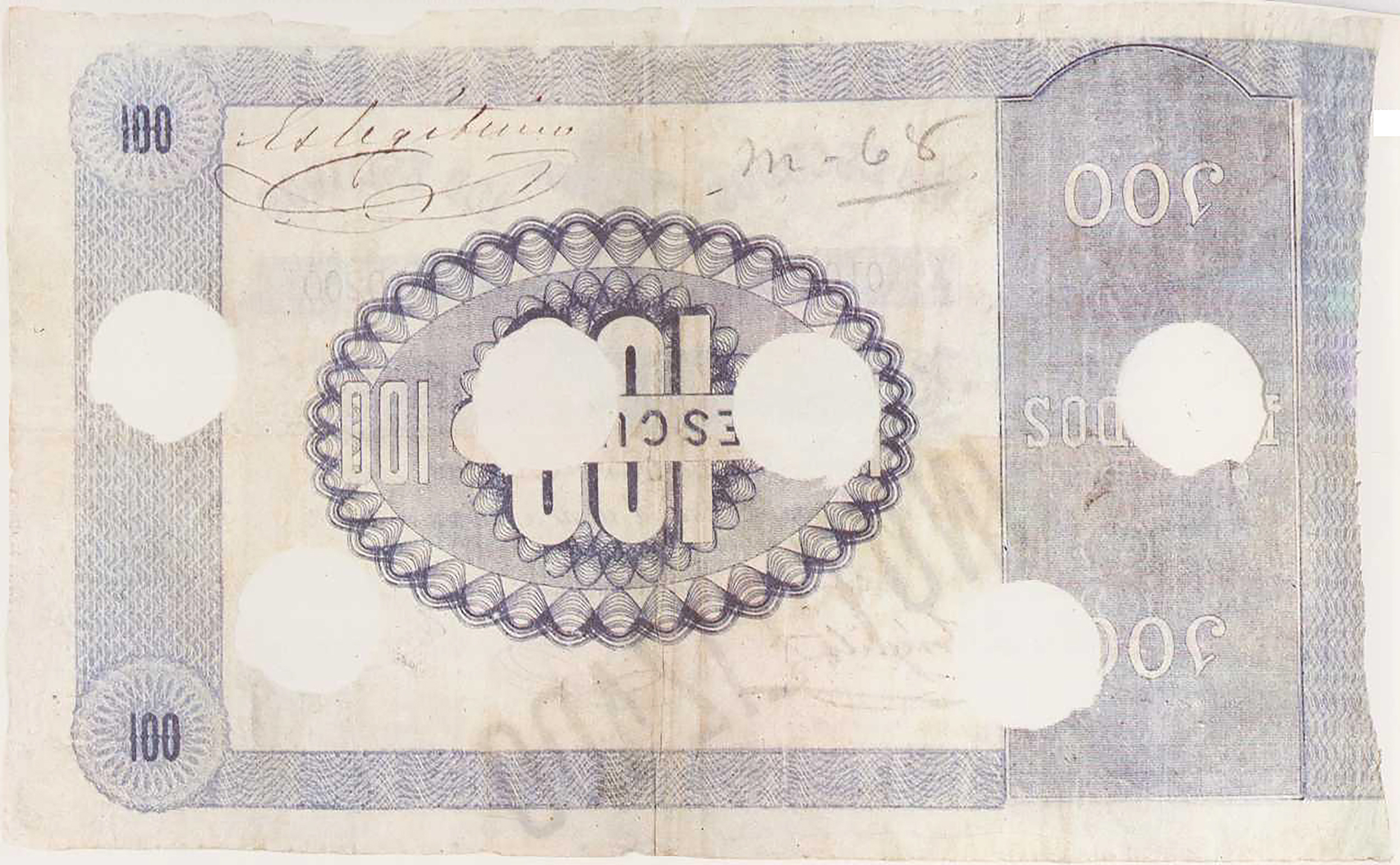  16 de Marzo de 1868 Sig Juan Bautista Trúpita and handwritten 100,000 notes 