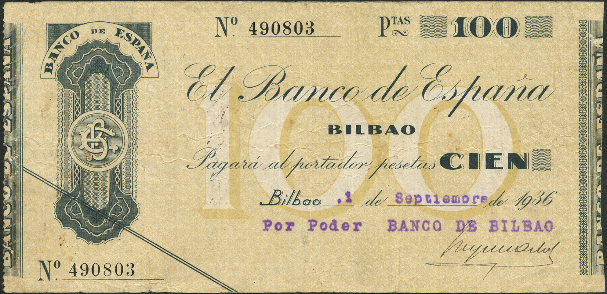  __ de 1936 (01 09 1936 - 6 03 1937) Handwritten sig Banco de Bilbao 
