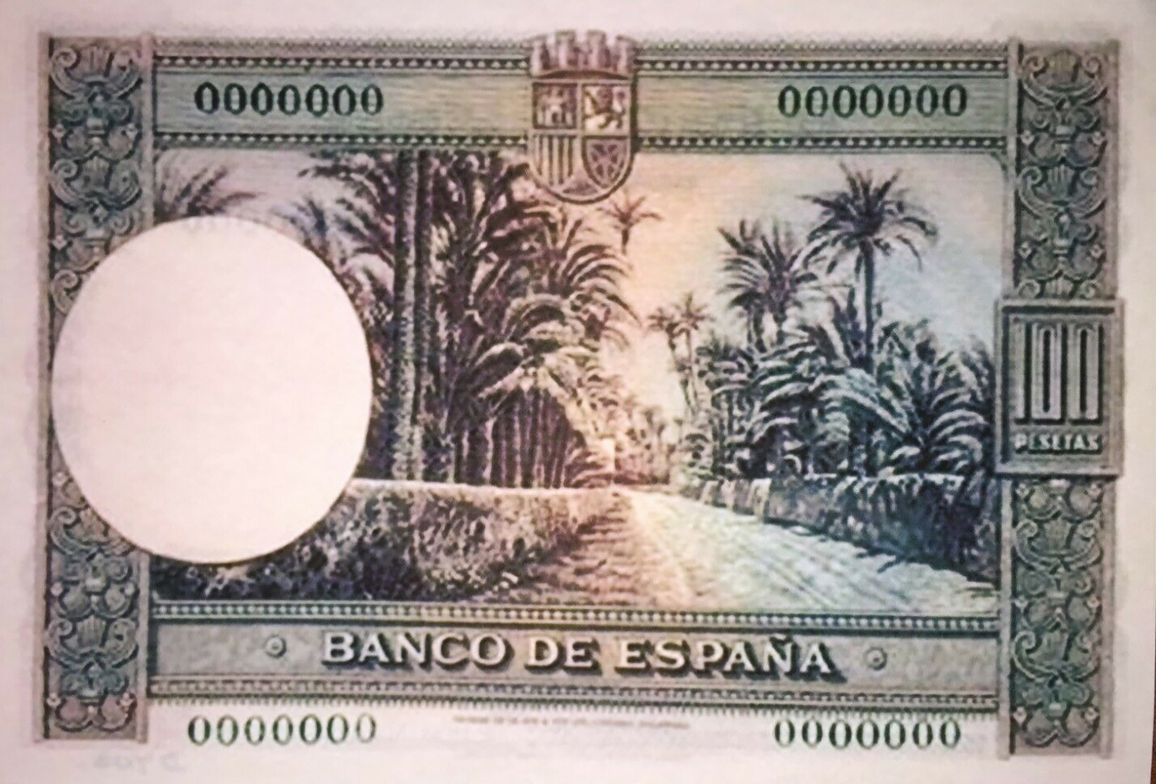  Diagonal red DLR oval ovpt front; horizontal red SPECIMEN No # ovpt lower left front; all-zero s/n 