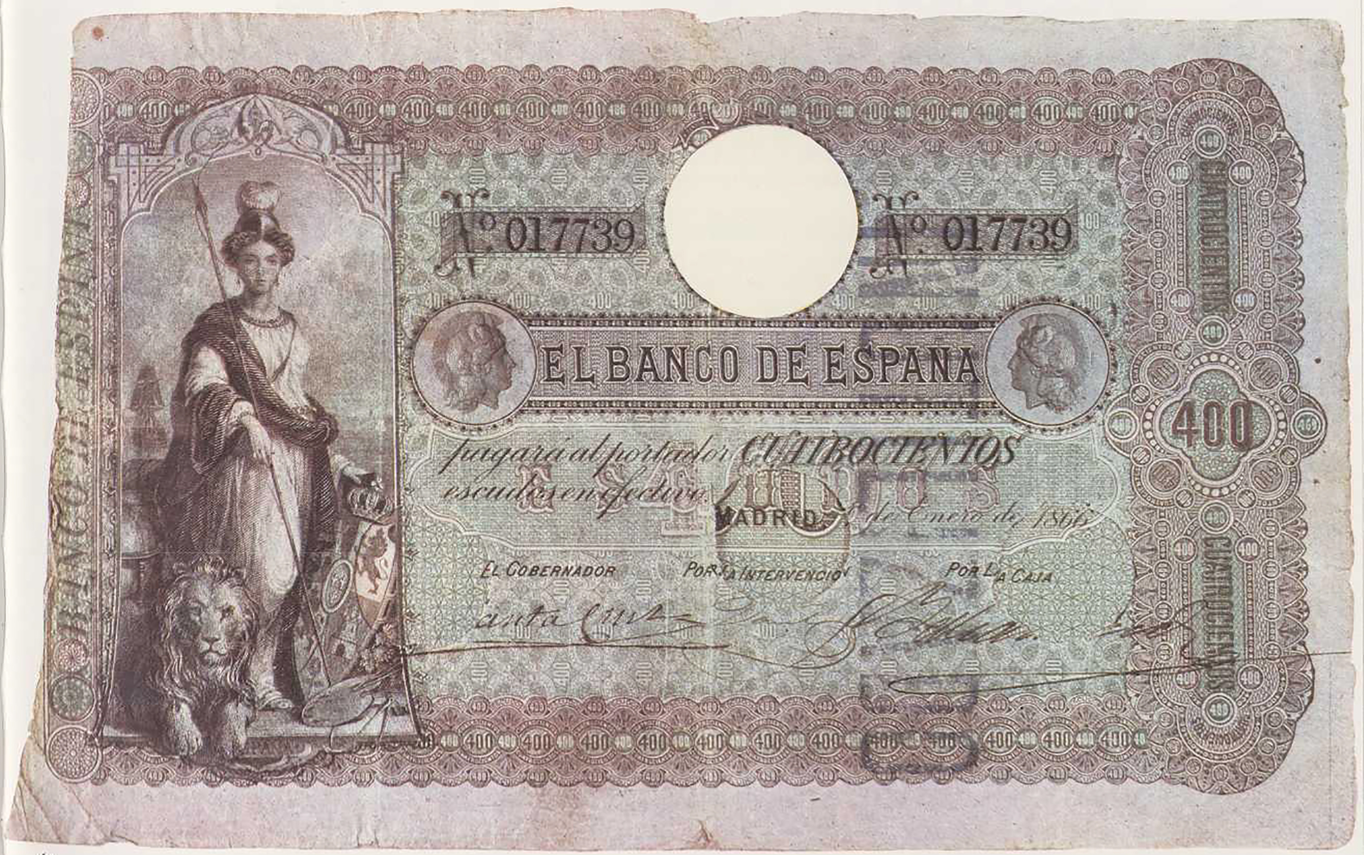  1o de Enero de 1866 Sig Santa Cruz and handwritten 25,000 notes; 24,000 issued 