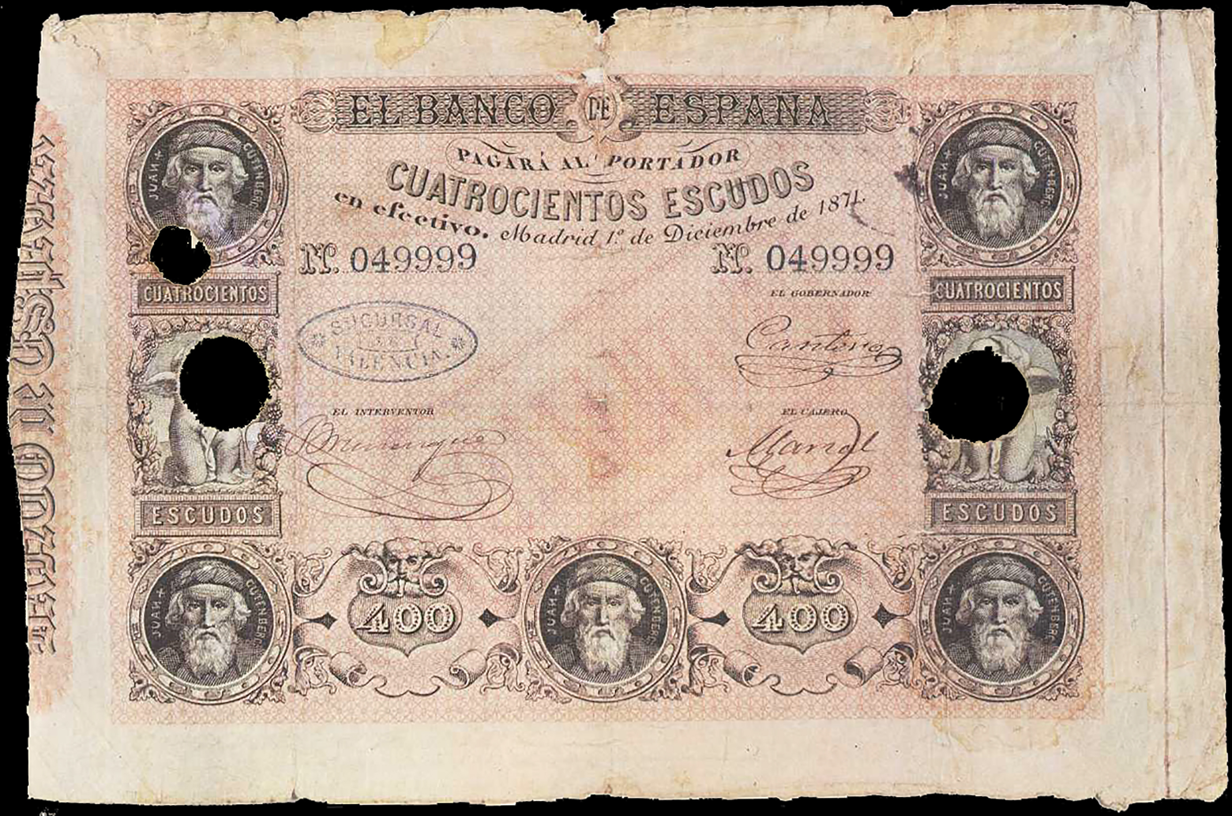  1o de Diciembre de 1871 Sig Cantero and handwritten 50,000 notes 