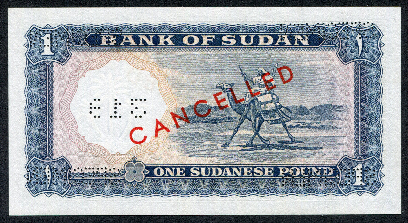  Four horizontal SPECIMEN perfs; horizontal # perf; diagonal red CANCELLED ovpt front/back; all-zero s/n 