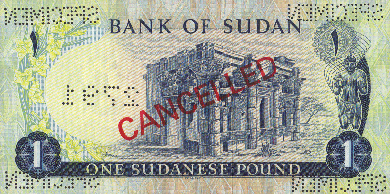  Four horizontal SPECIMEN perfs; horizontal # perf; diagonal red CANCELLED ovpt front/back; all-zero s/n 