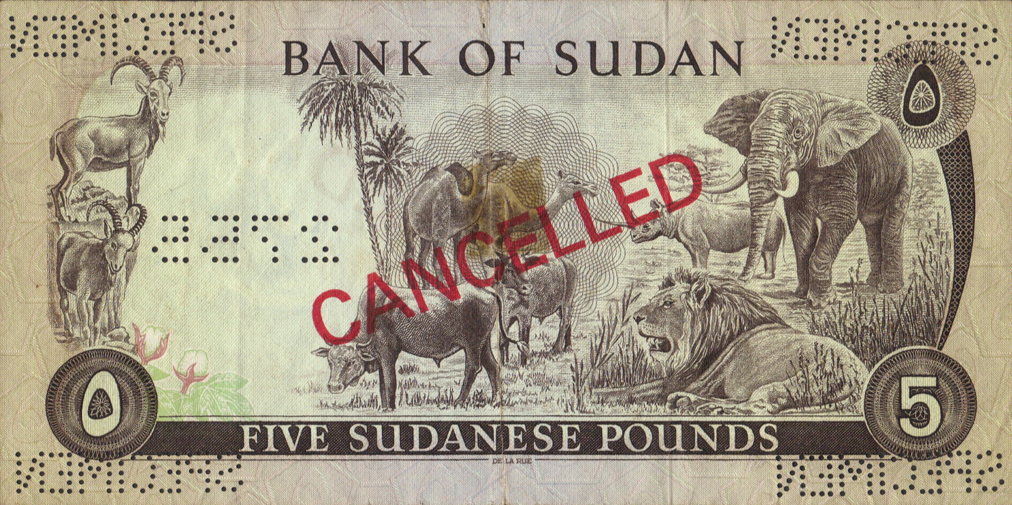  Four horizontal SPECIMEN perfs; horizontal # perf; diagonal red CANCELLED ovpt front/back; all-zero s/n 