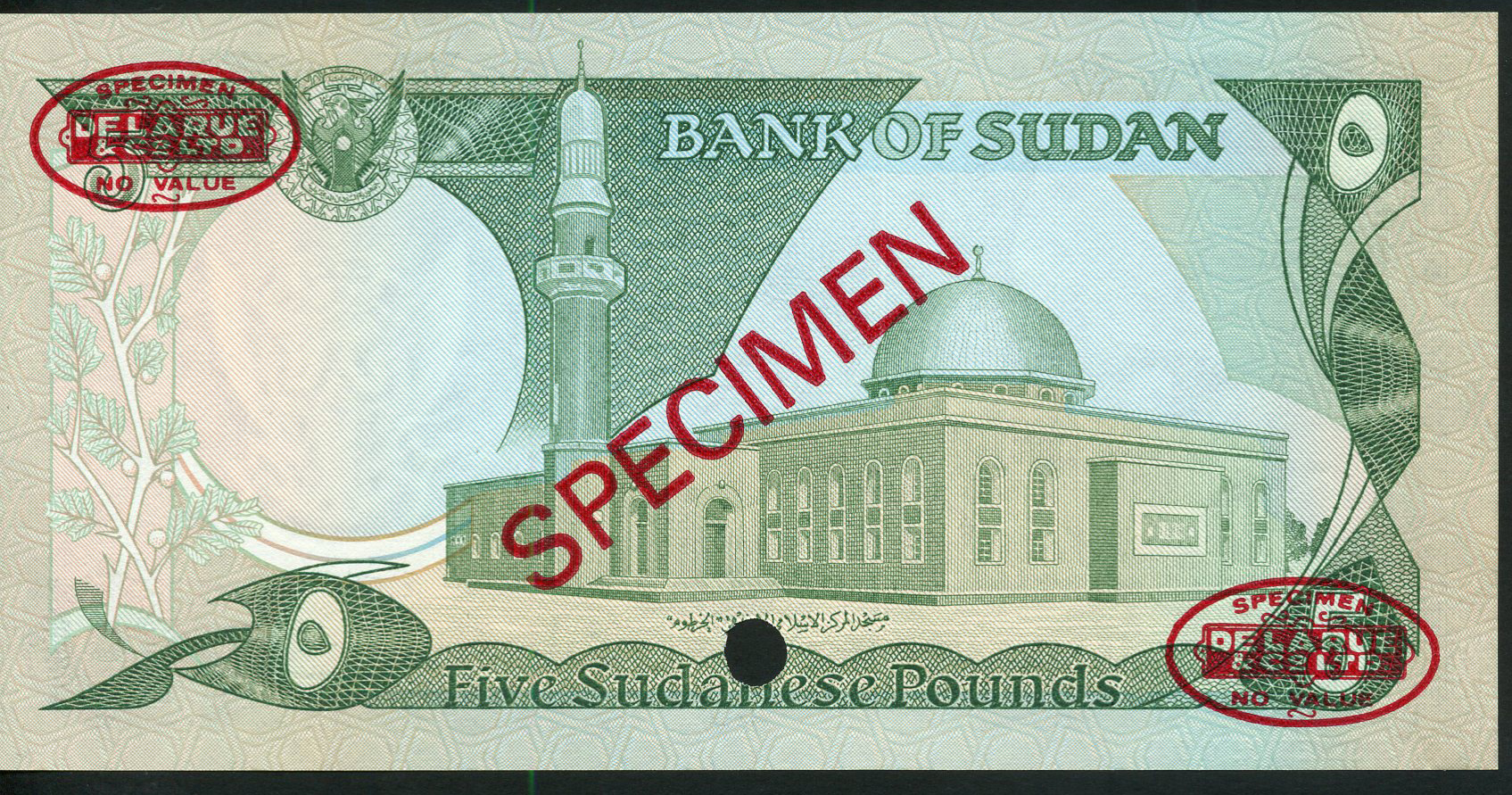  Diagonal red SPECIMEN and DLR oval ovpts front/back; horizontal red SPECIMEN No # ovpt lower left front; all-zero s/n 