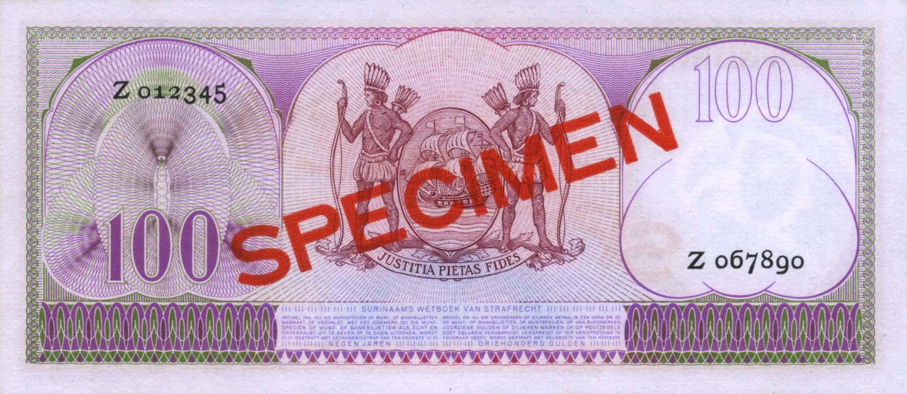  Diagonal red SPECIMEN ovpt front/back; ladder s/n Z 012345 - Z 067890 