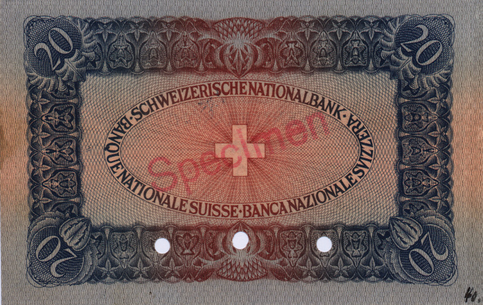  01 01 1926 Unissued Diagonal red Specimen ovpt front/back; no sig ; no s/n 