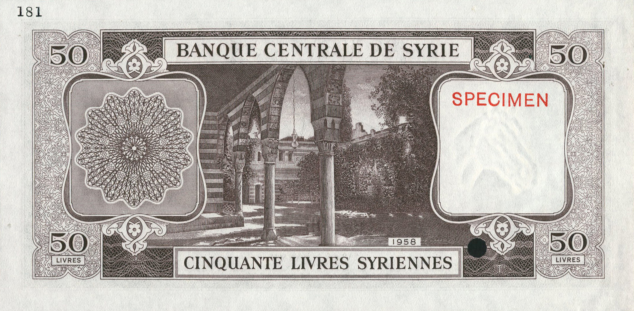  Brown; horizontal red SPECIMEN ovpt front/back; horizontal black # ovpt upper left back; no s/n 