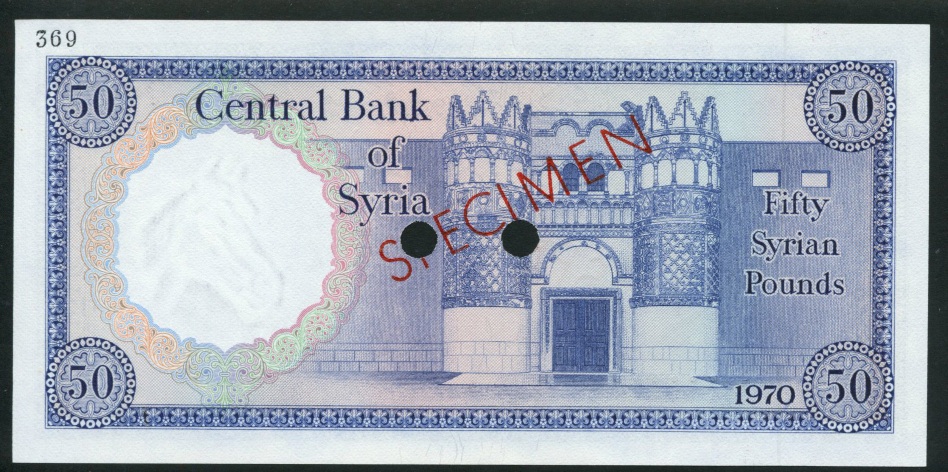  Blue and purple; diagonal red SPECIMEN ovpt front/back; horizontal black # ovpt upper left back; all-zero s/n 