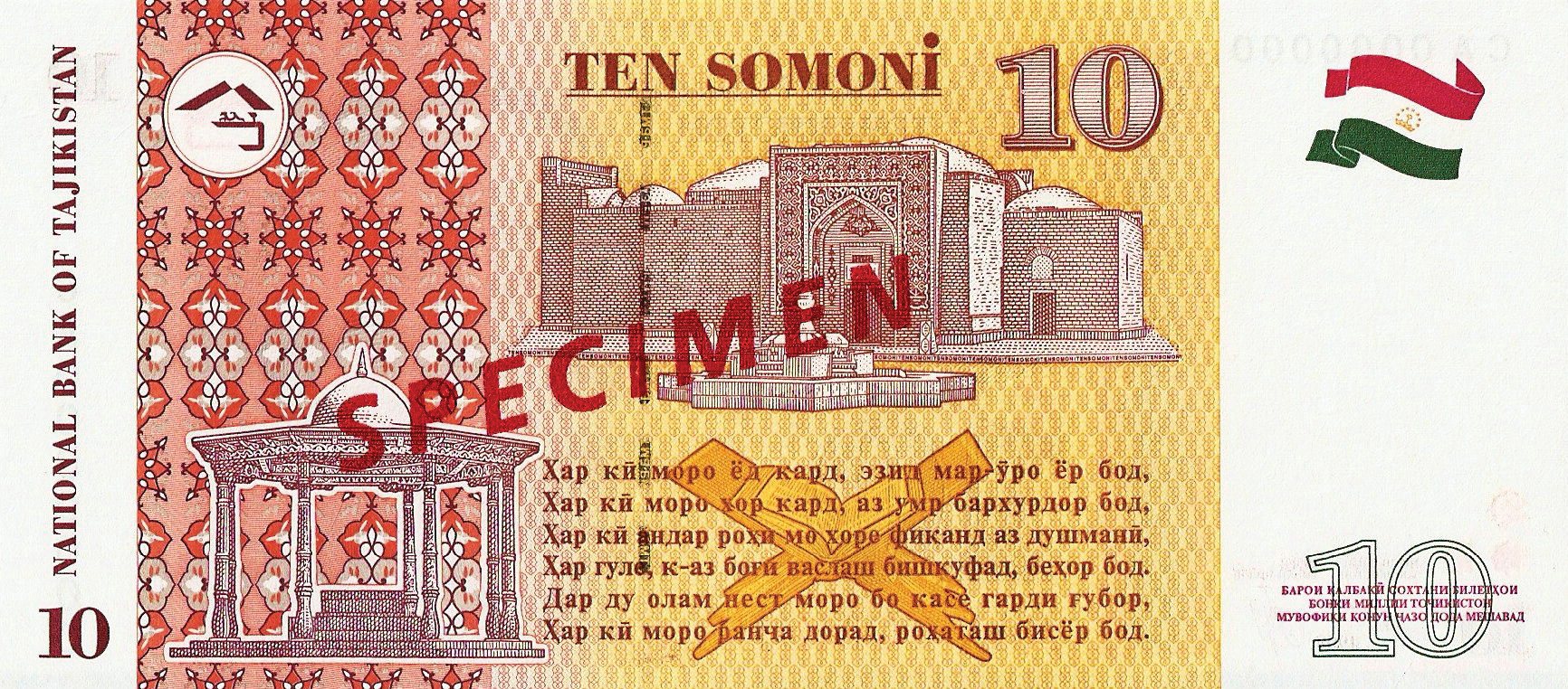  Diagonal red SPECIMEN ovpt front/back; horizontal red SPECIMEN NO # ovpt at lower left; all-zero s/n 