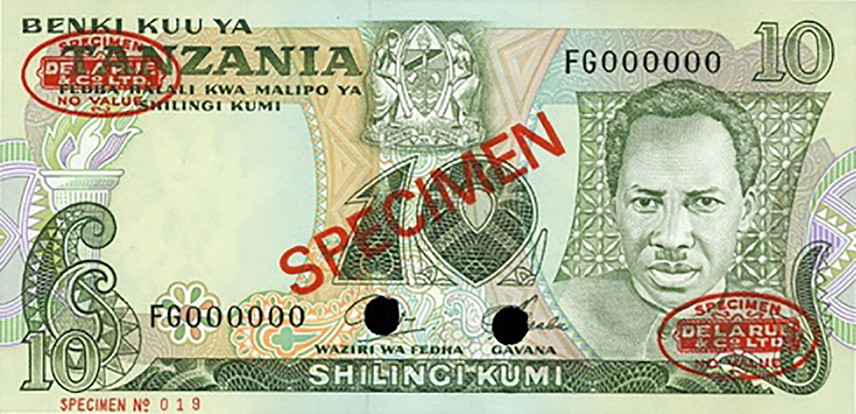  Diagonal red SPECIMEN and DLR oval ovpts; horizontal red SPECIMEN NO # ovpt lower left front; all-zero s/n 