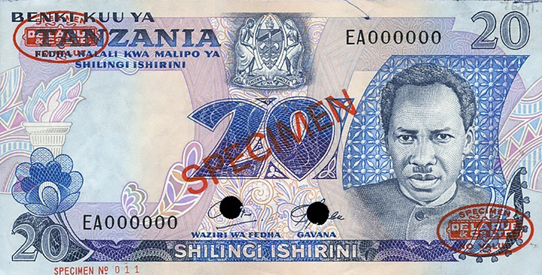  Diagonal red SPECIMEN and DLR oval ovpts; horizontal red SPECIMEN NO # ovpt lower left front; all-zero s/n 