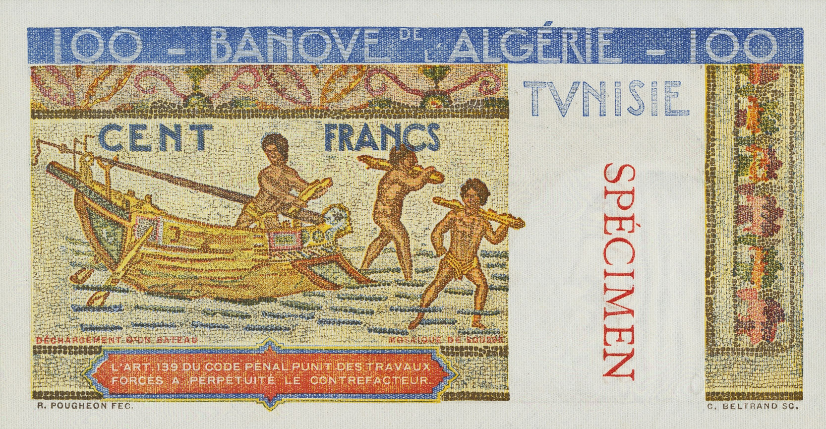  Vertical red SPÉCIMEN ovpt front/back; dated 00-00-0000; all-zero s/n 