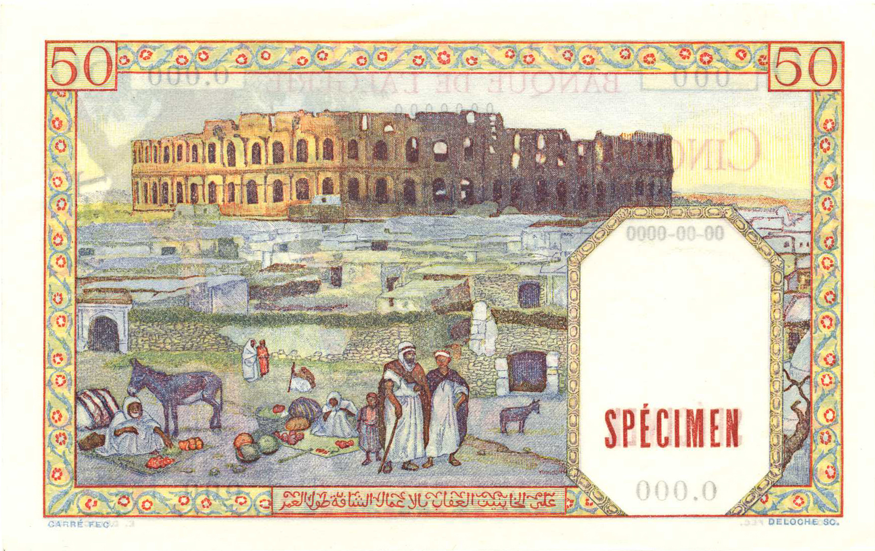  Horizontal red SPÉCIMEN ovpt front/back; dated 00-00-0000; all-zero s/n 