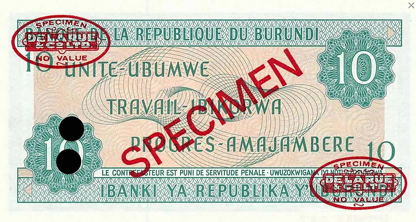  Diagonal red SPECIMEN and DLR oval ovpts front/back; horizontal red SPECIMEN NO # ovpt lower left front; all-zero s/n 