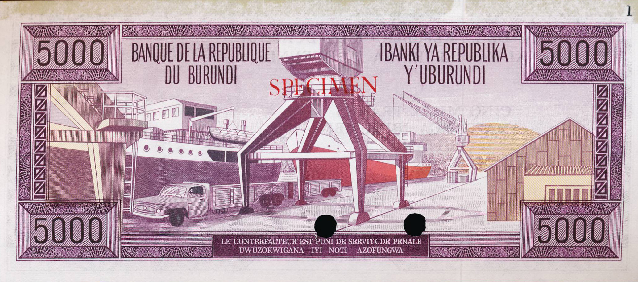  Purple; horizontal red SPECIMEN ovpt front/back; horizontal black # ovpt upper right back; all-zero s/n 