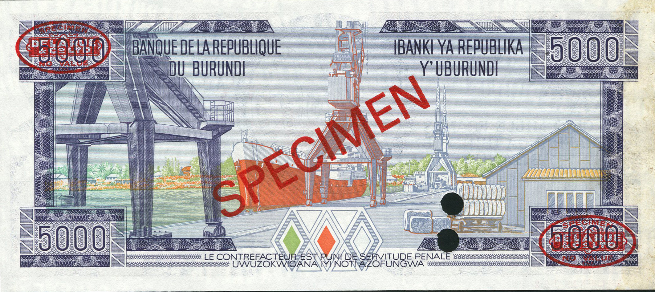  Diagonal red SPECIMEN and DLR oval ovpts front/back; horizontal red SPECIMEN NO # ovpt lower left front; all-zero s/n 