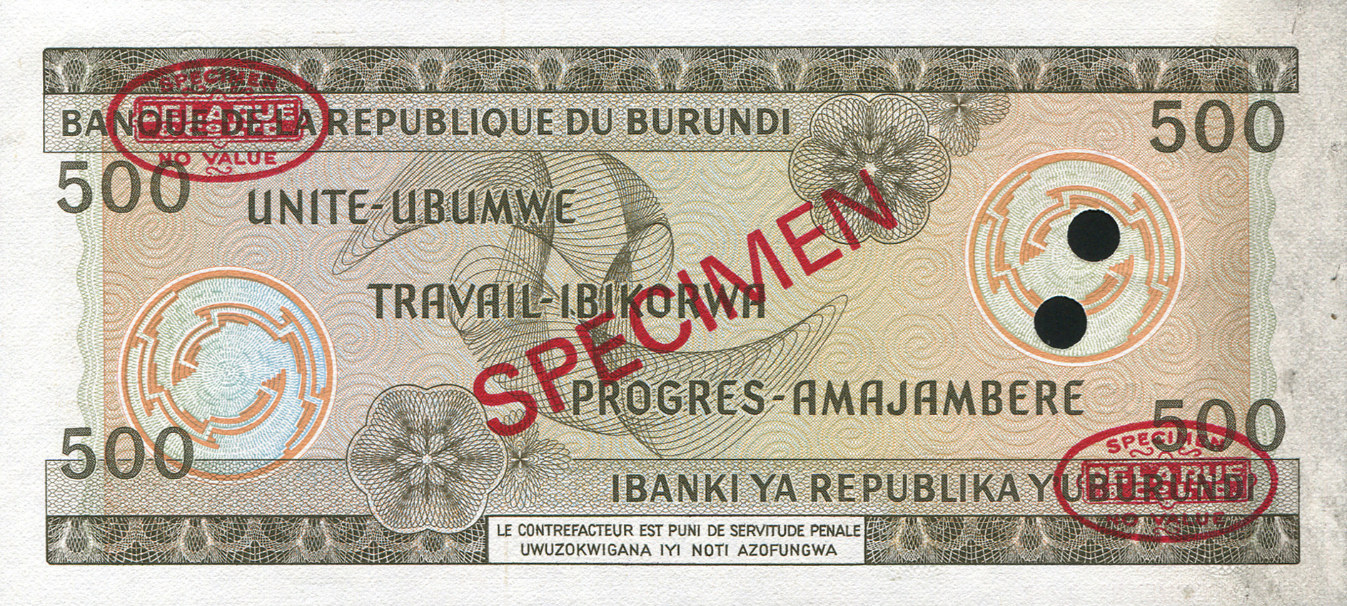  Diagonal red SPECIMEN and DLR oval ovpts front/back; horizontal red SPECIMEN NO # ovpt lower left front; all-zero s/n 