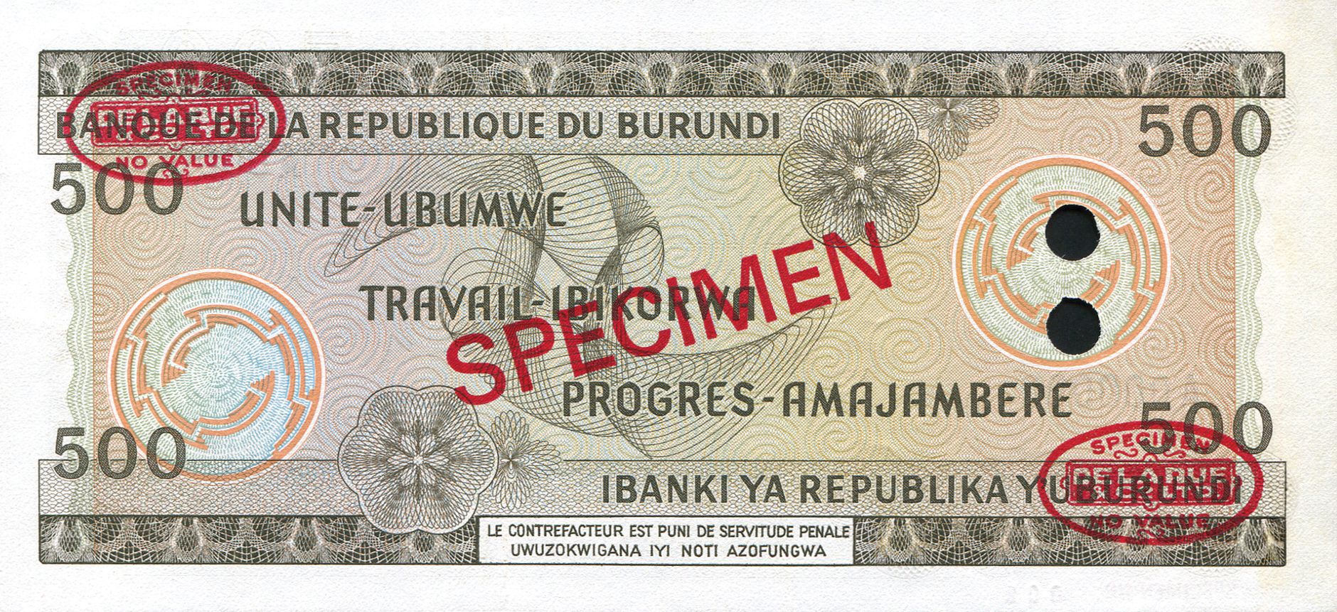  Diagonal red SPECIMEN and DLR oval ovpts front/back; horizontal red SPECIMEN NO # ovpt lower left front; all-zero s/n 