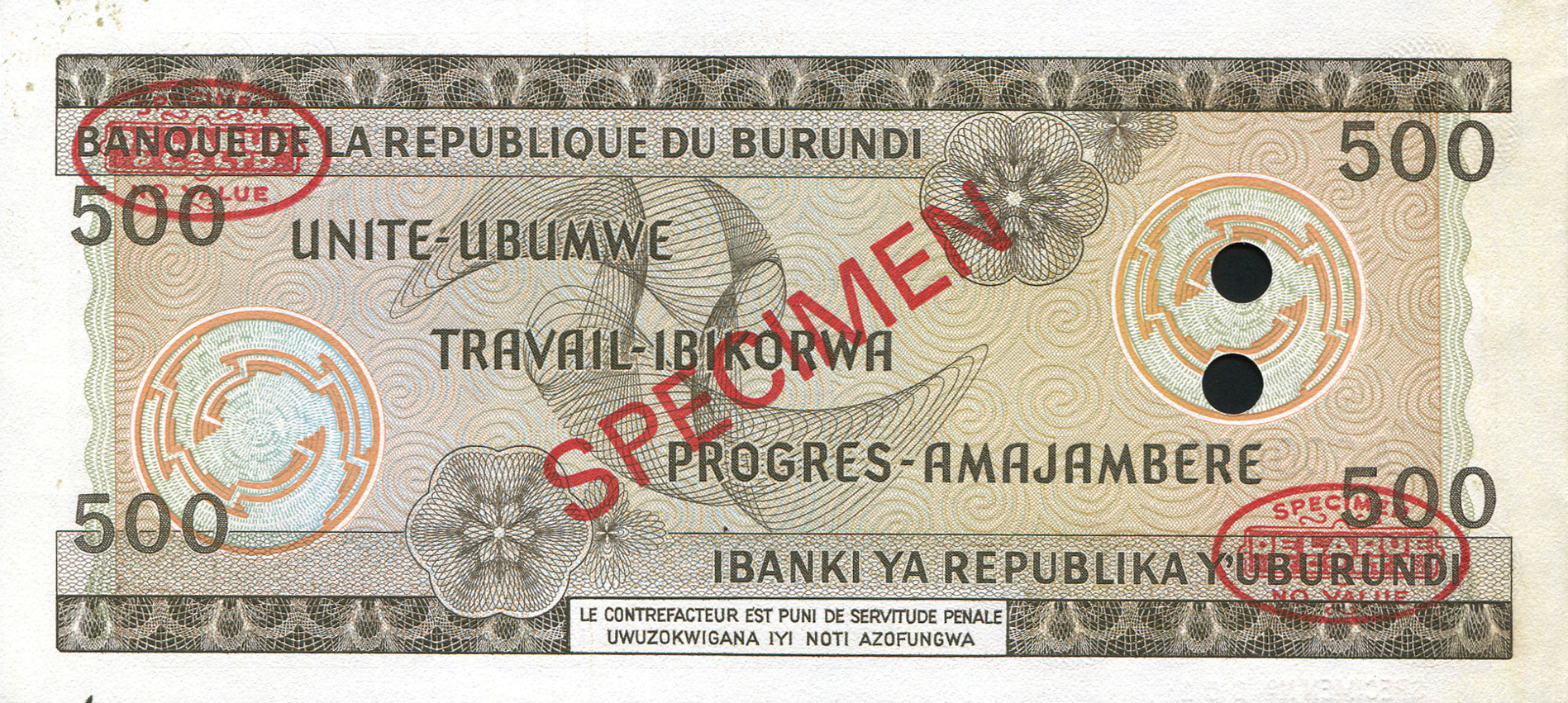  Diagonal red SPECIMEN and DLR oval ovpts front/back; horizontal red SPECIMEN NO # ovpt lower left front; all-zero s/n 