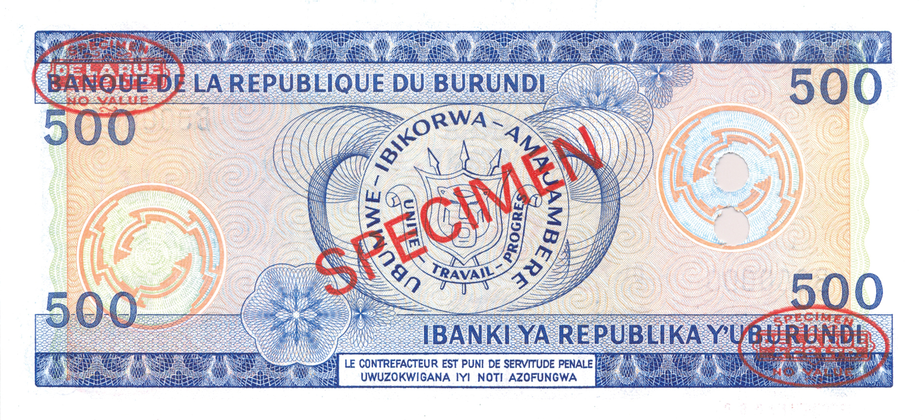  Diagonal red SPECIMEN and DLR oval ovpts front/back; horizontal red SPECIMEN NO # ovpt lower left front; all-zero s/n 
