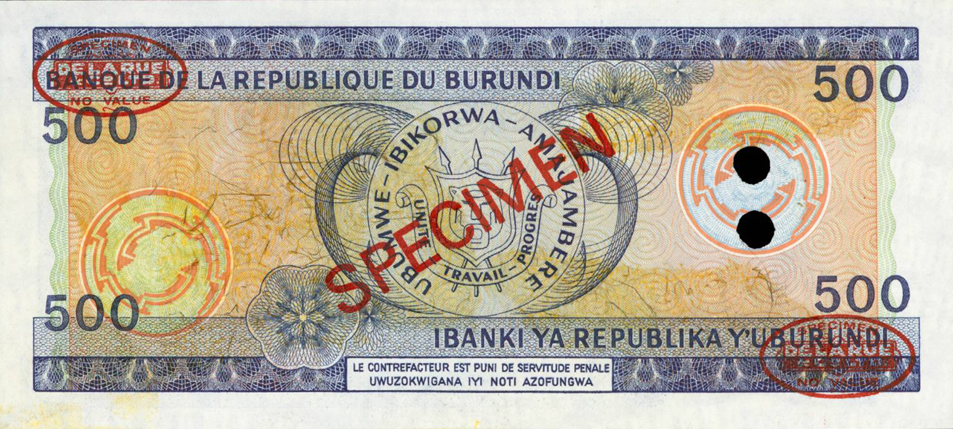  Diagonal red SPECIMEN and DLR oval ovpts front/back; horizontal red SPECIMEN NO # ovpt lower left front; all-zero s/n 