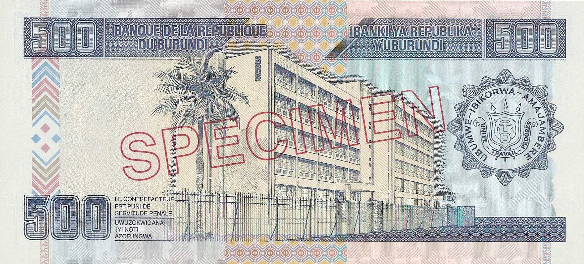  Diagonal red hollow SPECIMEN ovpt front/back; horizontal red SPECIMEN NO # ovpt lower left front; all-zero s/n 